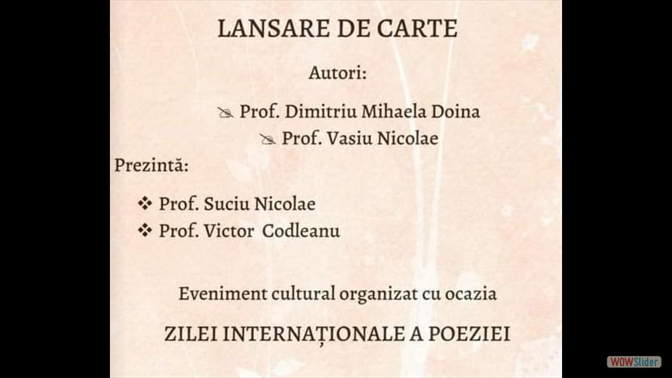 Lansare de carte – Mihaela Doina Dimitriu „ RÂZI” și Nicolae Vasiu  „FĂRĂ DE TIMP”